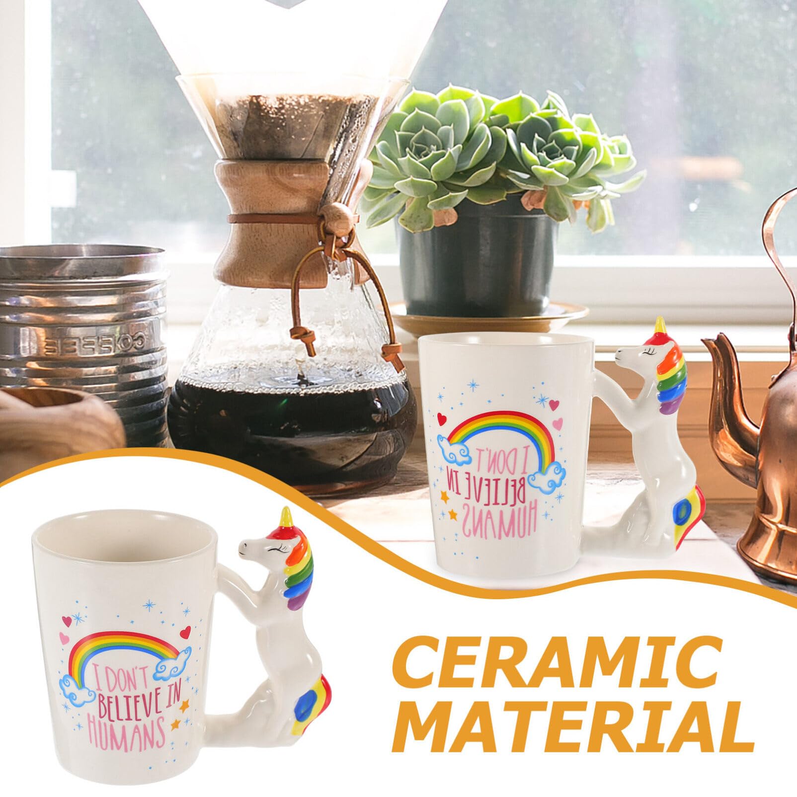 Hemoton 3D Unicorn Coffee Mug, 12Oz/350ml Cute Unicorn Ceramic Mug for and Adults (I dont Believe in Humans)